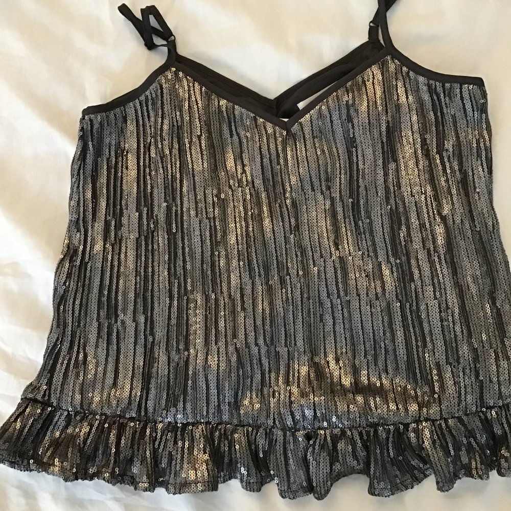 Sparkly Top with Spaghetti Straps, Anthropology, Silver-Grey, size 4US